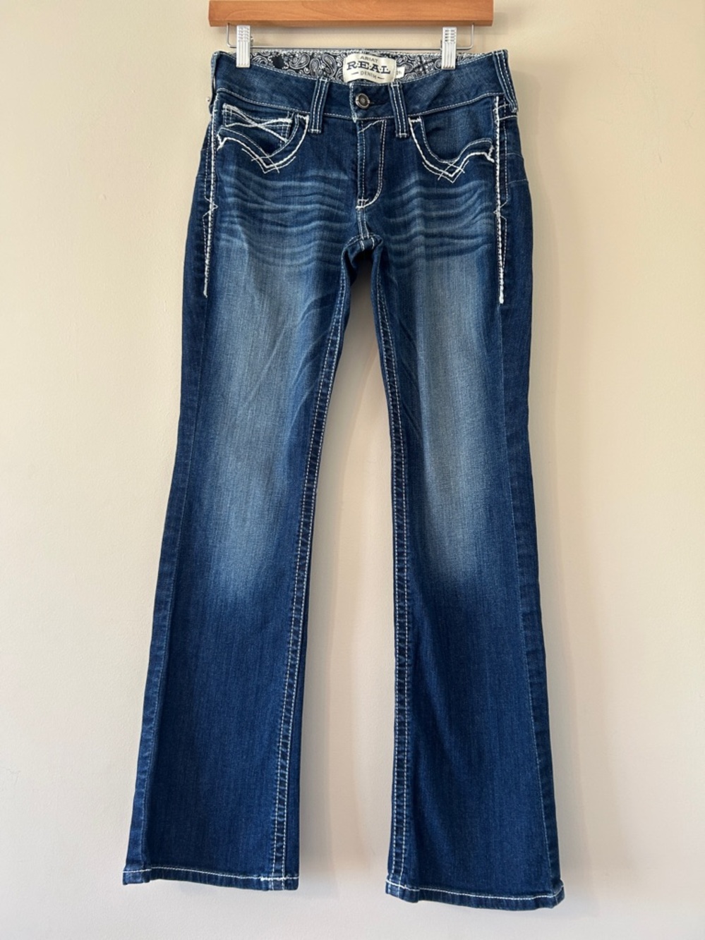 Ariat R.E.A.L. 29S (32”) Mid Rise Stretch Entwined Boot Cut Jeans In Marine